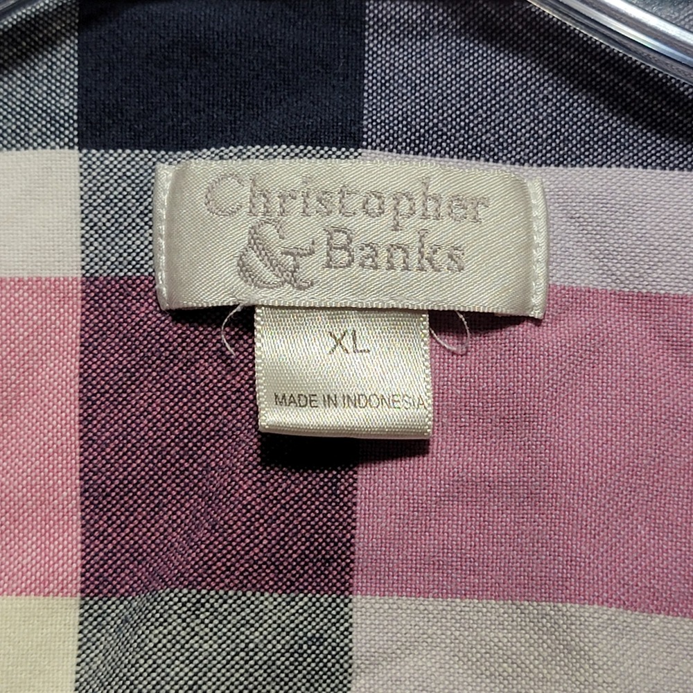 Vintage Christopher‎ & Banks XL Plaid Button Up Shirt 3/4 Sleeve Pink Cotton - Picture 3 of 7